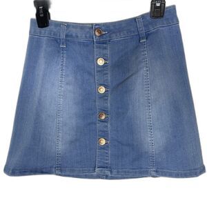 CELEBRITY PINK Mini Skirt Denim Button Front Stretch Light Wash Womens 3 26 Blue